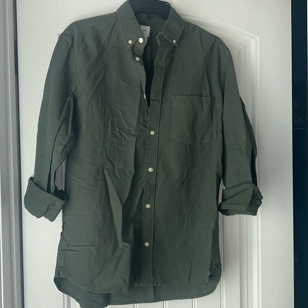 Hunter Green roll sleeve button down (unnoticeable blemish when worn on right)